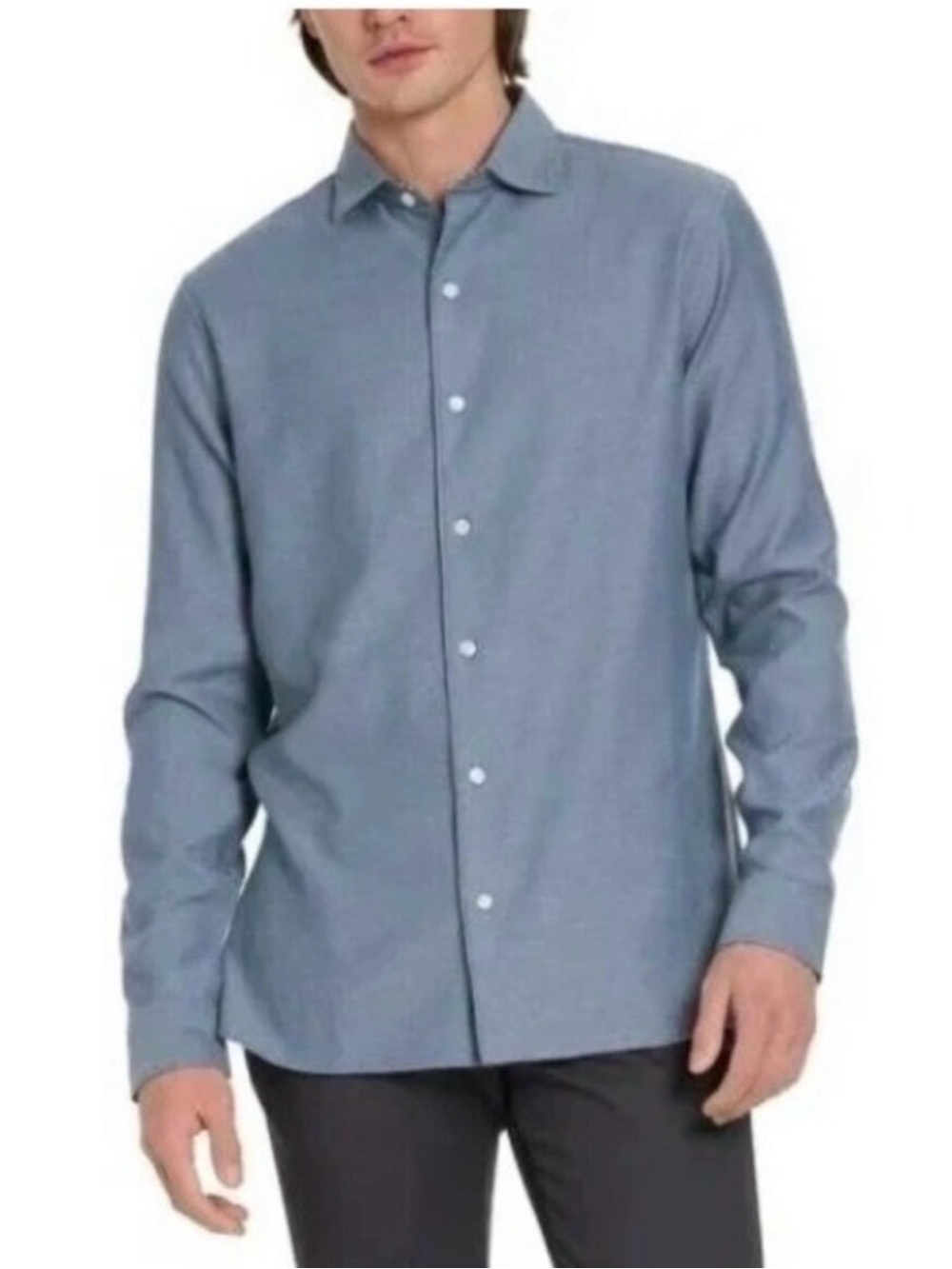 Ted Baker Men's Blue Herringbone Long-Sleeve Dress Shirt